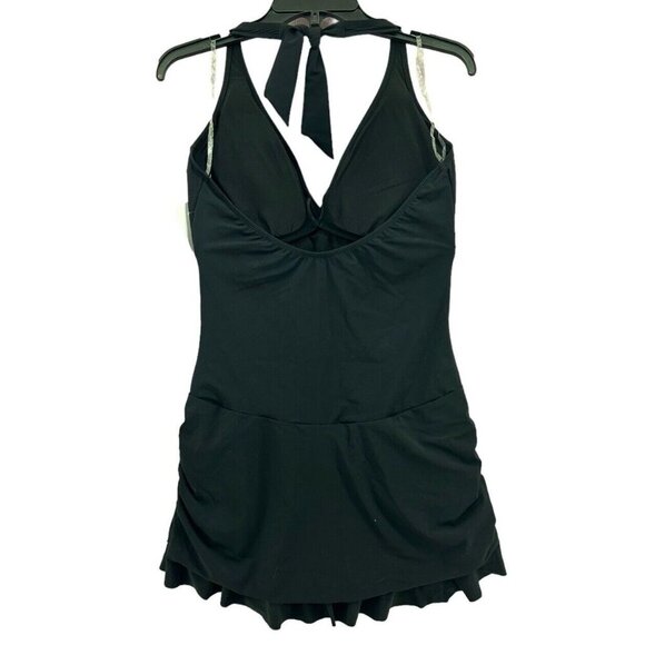 Profile By Gottex Sz 8 Swimsuit Unchain My Heart Swimdress One Piece Black - Picture 5 of 7